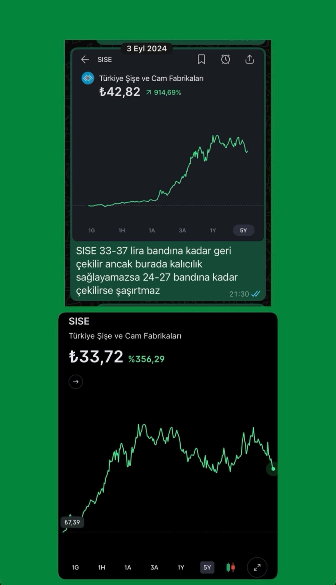 Şişecam — Takip paylaşımı ve grafik karşılaştırması; 3 Eylül 2024